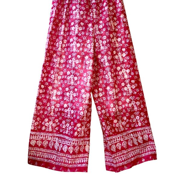 NATORI II Sheer Lounge Pajama Pants Wide Leg Floral Print Red & White - Picture 8 of 10